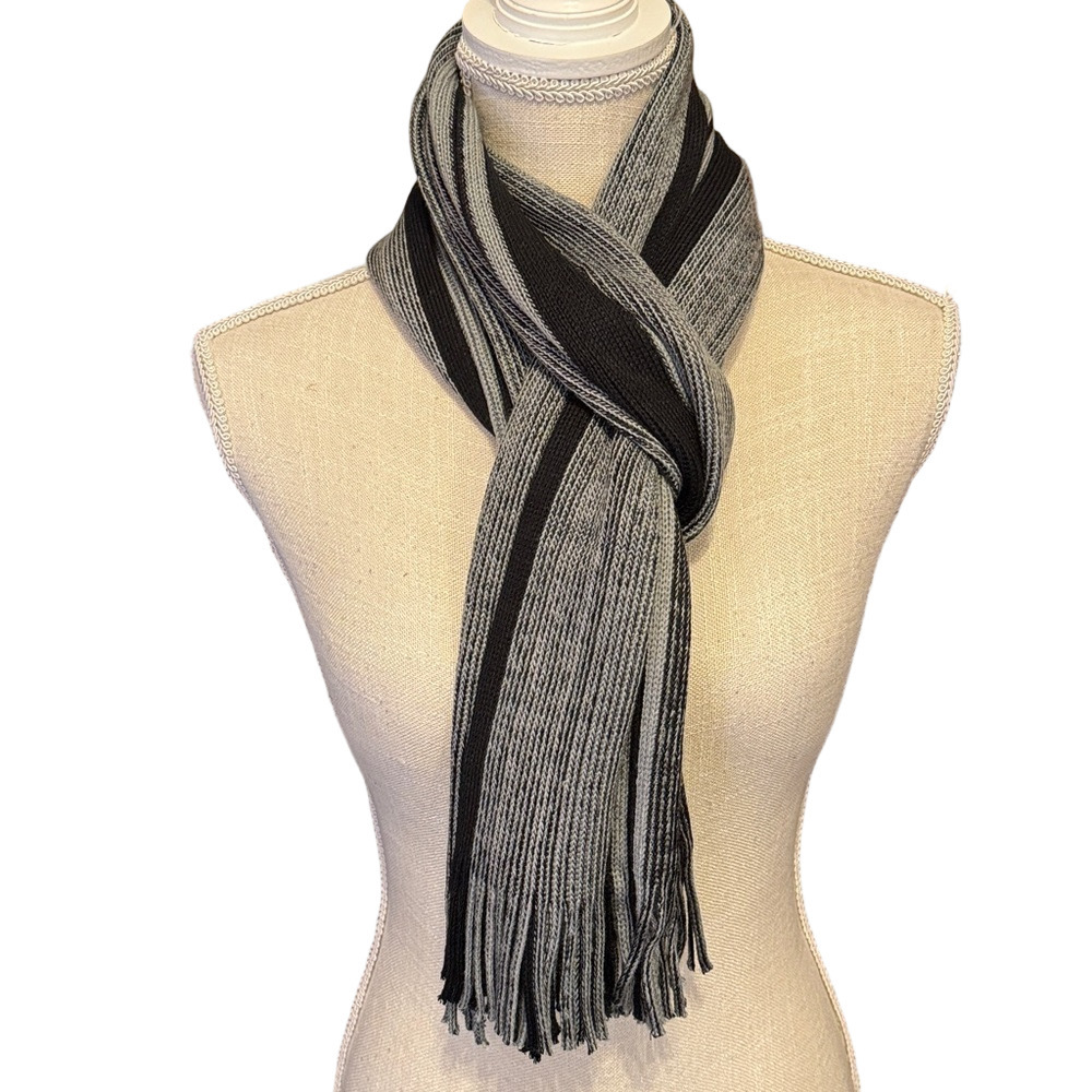 Apt. 9 Black and Gray Contemporary Striped Men's Scarf with Fringe NWT